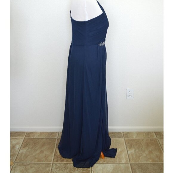 David's Bridal MARINE Asymmetrical Neck Mesh Dress - Picture 4 of 9